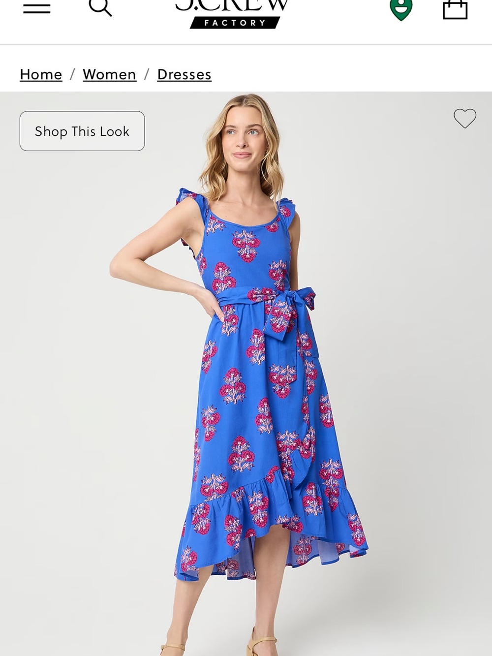 J. Crew Factory Bright Blue Floral Tie-Waist High-Low Dress